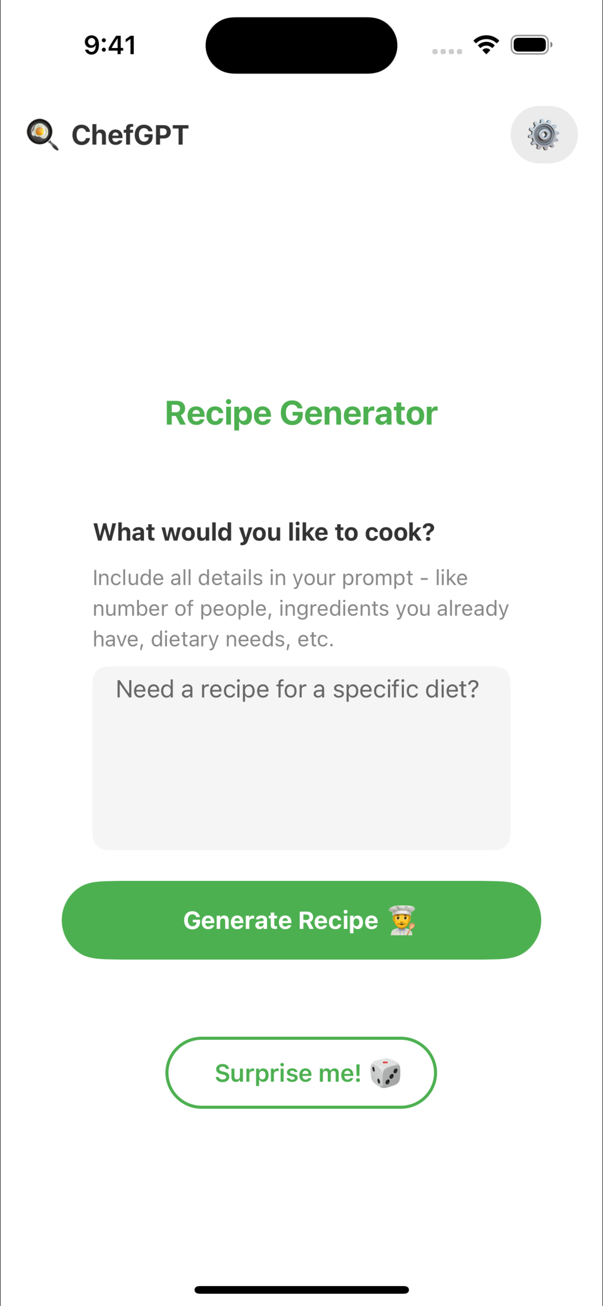 ChefGPT home screen